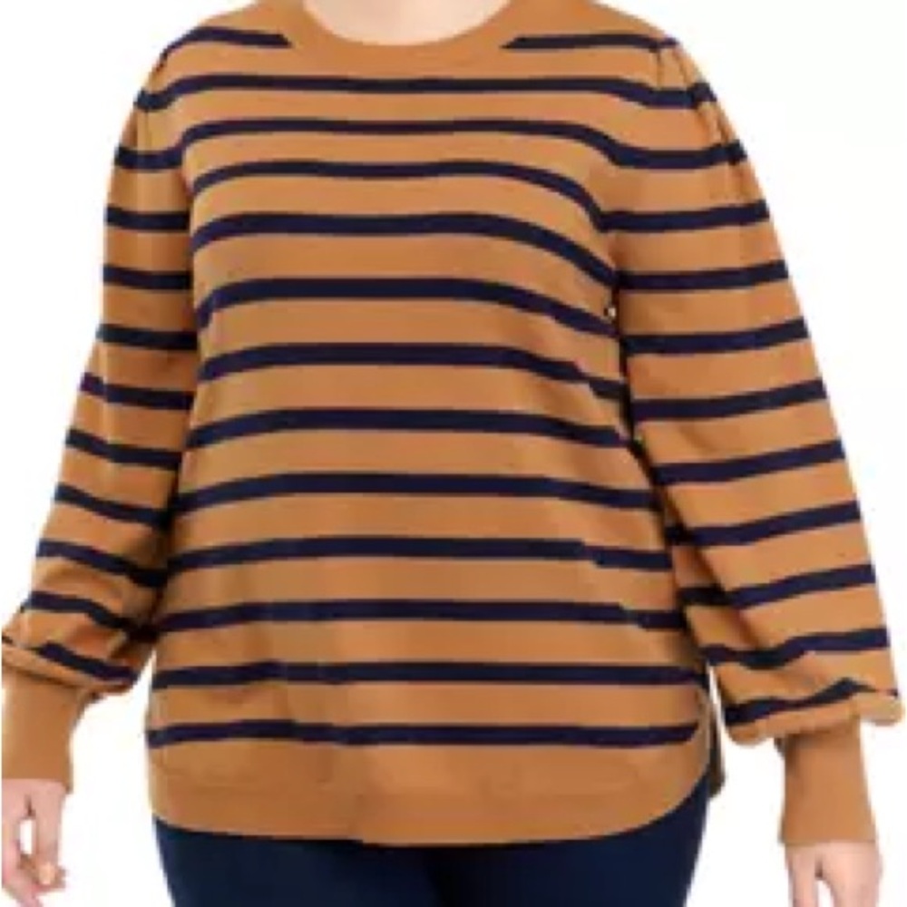 Crown and Ivy Camel sweater with Navy stripes 3x